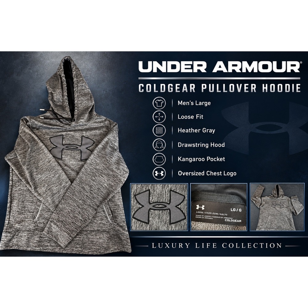 Under Armour Mens ColdGear Hoodie Grey Heather Space Dye Loose Fit Large